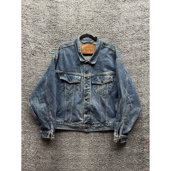 Vintage Levis 90's 75598 4891 Denim Trucker Jacket Medium Wash Blue‎ Mens Size L